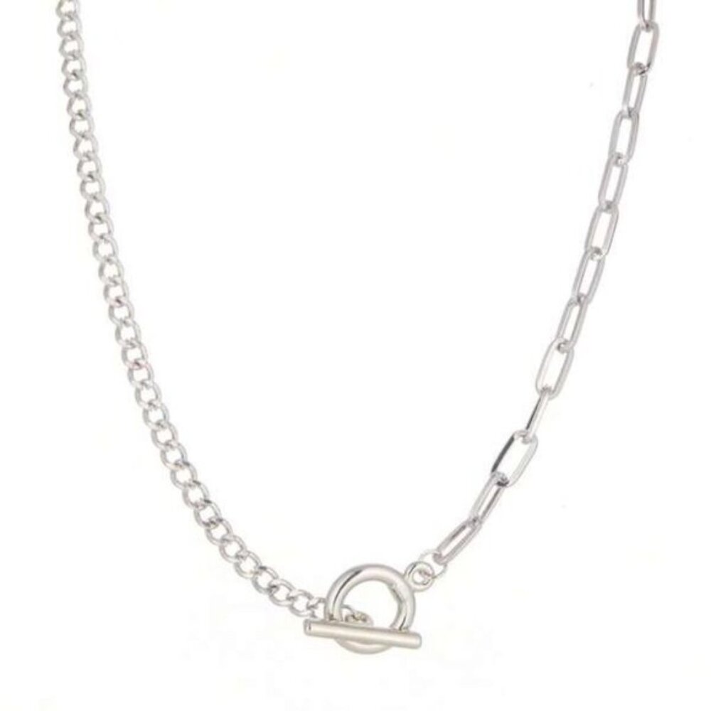 925 Sterling Silver Mixed Link Toggle Chain Necklace